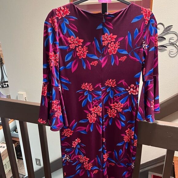 EUC Calvin Klein Floral Purple Dress 3/4 Bell Sleeves Size 4 #125 - Picture 6 of 7